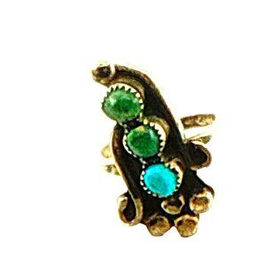 Vintage Navajo Sterling Silver Turquoise Green Stone Statement Ring Southwestern
